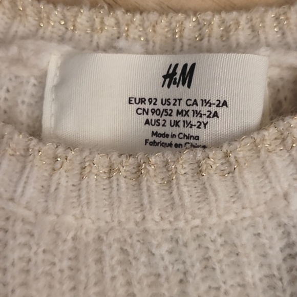 NWT H&M Flounce Trimmed Cozy Metallic Sweater Dress 2T Ivory Gold - Picture 4 of 7